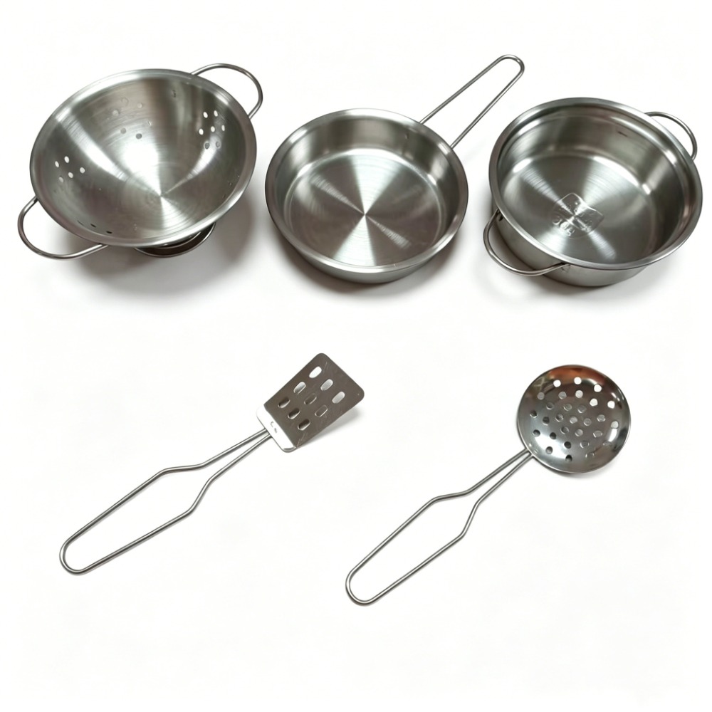 Miniature Baking Kitchen - 5-teiliges Kinder-Kochgeschirr-Set aus Edelstahl, Mini-Töpfe und