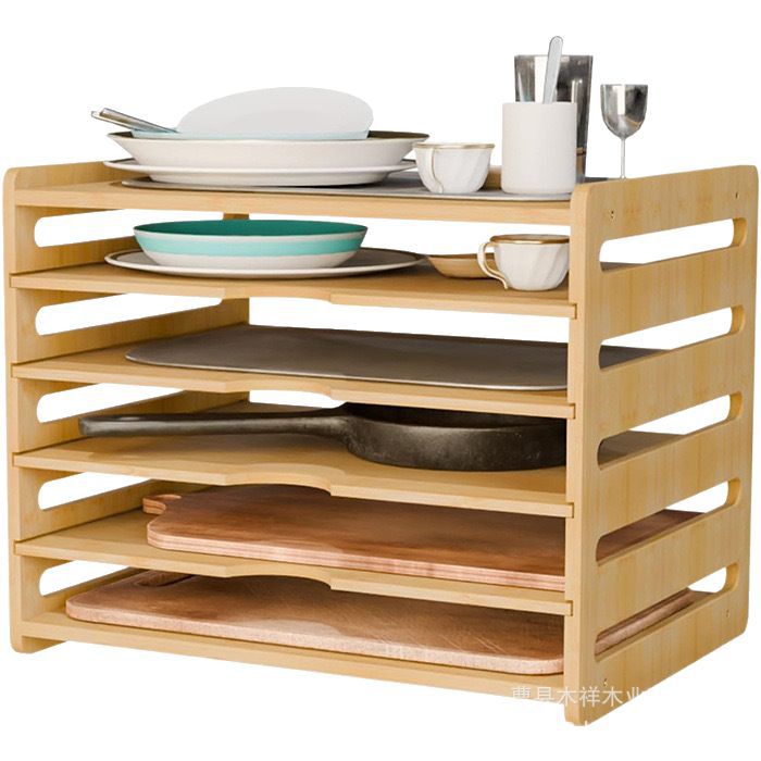 Kitchen Baking Sheet Organizer - Küchenregal aus Massivholz, mehrstöckiger Geschirrorganizer, Ablageregal