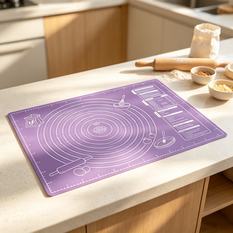 Kitchen Baking Counter - Antihaft-Silikon-Backmatte Lila mit Maßangaben Lebensmittelechte Teigroll-