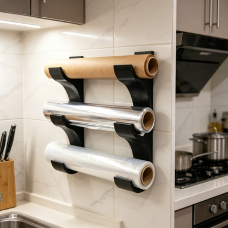Kitchen Baking Sheet Organizer - Dreischichtiges Wandmontage-Aufbewahrungsregal für Plastikfolie & Backpapier,