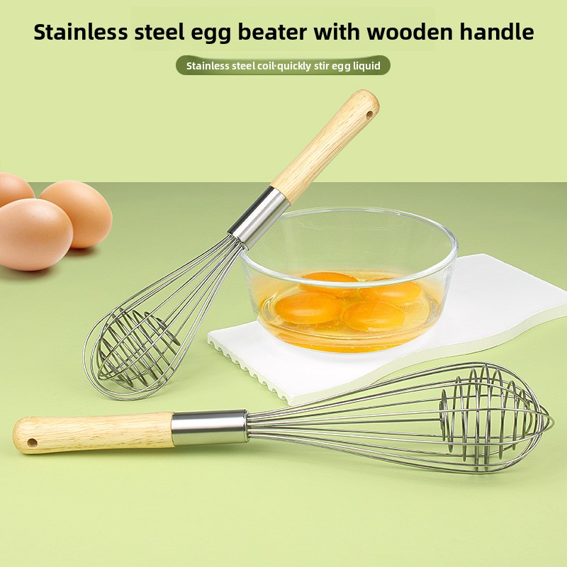 Kitchen Baking Blender - 10/12 Zoll Holzgriff Edelstahl Manueller Eierschläger,