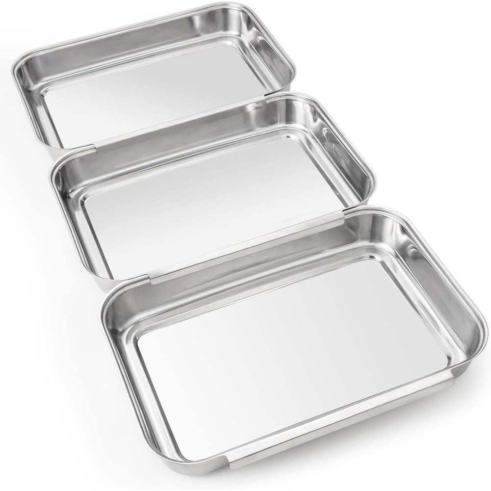 Kitchen Baking Station - 3-teiliges Edelstahl-Gewürztablett-Set, quadratische Servierplatten für die